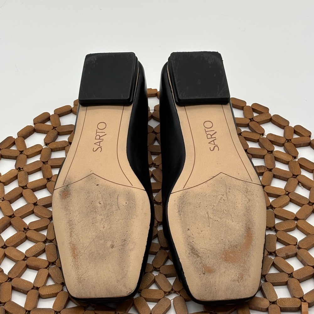 Franco Sarto Tracy half D’Orsay Black Leather Flats with Square Toe - Picture 5 of 7